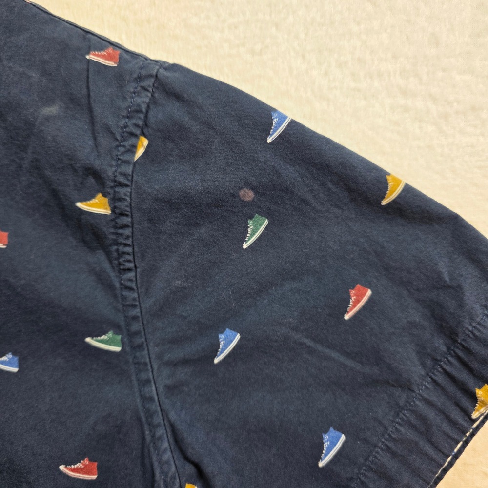 Denim & Flower Shirt Mens M Navy Blue Sneaker Print Short Sleeve Button Down - Picture 7 of 10